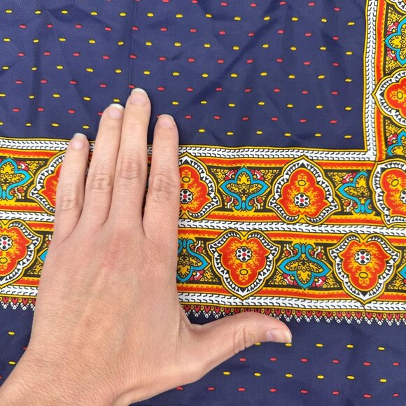 Vintage Scarf Blue Orange Teal Paoli Acetate Japan Retro Fashion Accessory - Picture 7 of 9